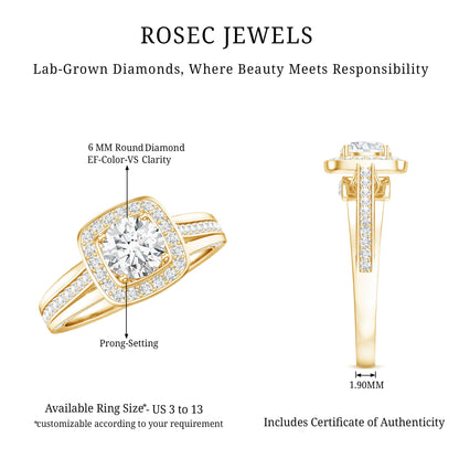 Certified 0.9 Carat Lab Grown Diamond Halo Engagement Ring