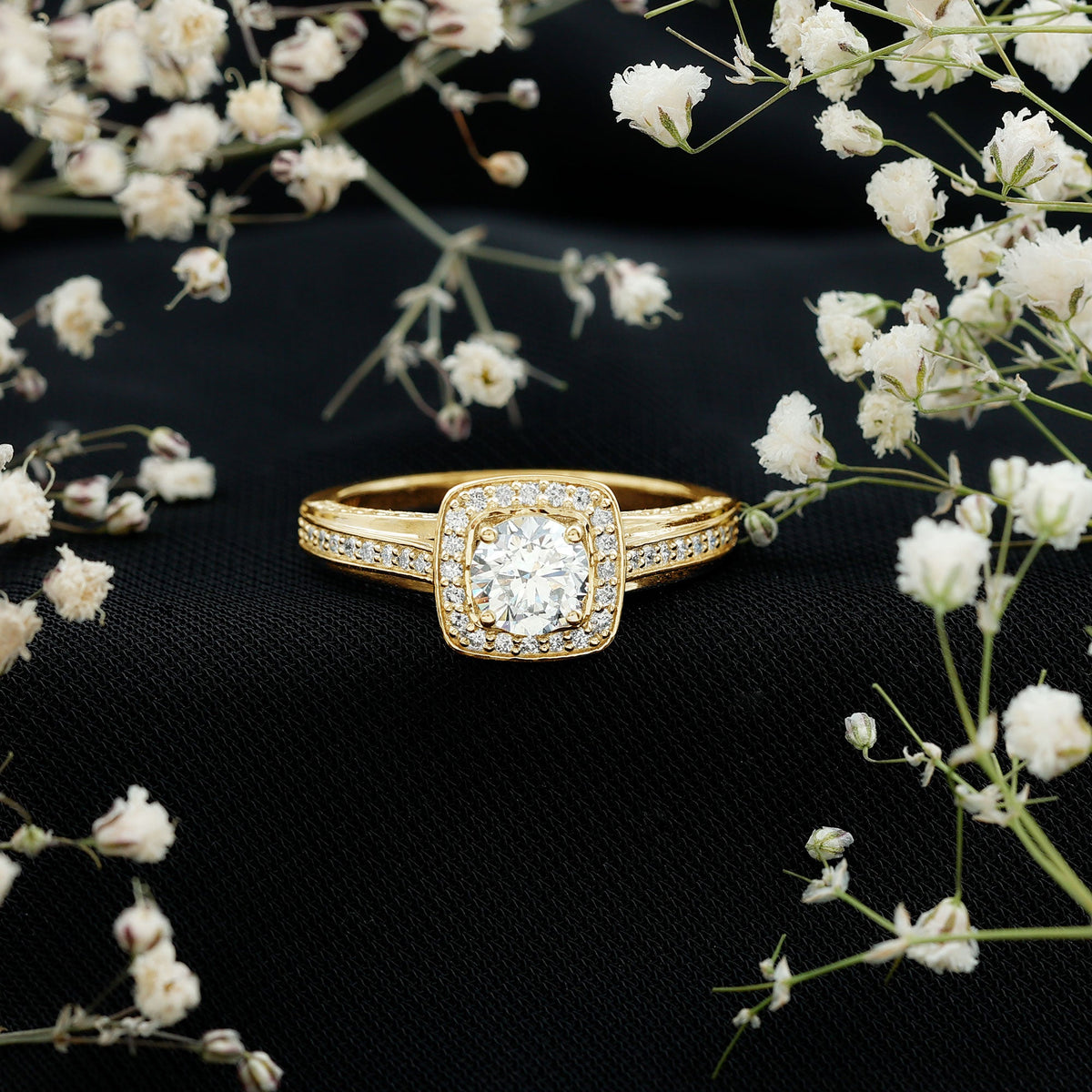 Certified 0.9 Carat Lab Grown Diamond Halo Engagement Ring