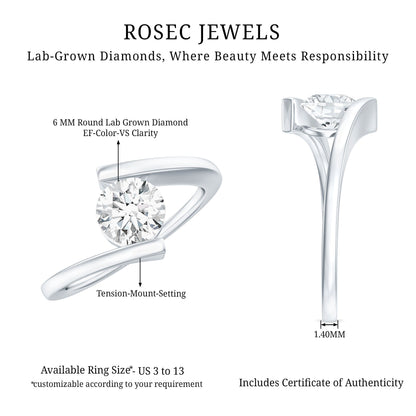 Certified 0.9 Carat Lab Grown Diamond Tension Setting Engagement Ring