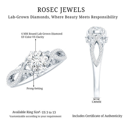 Certified 0.9 Carat Lab Grown Diamond Crossover Engagement Ring