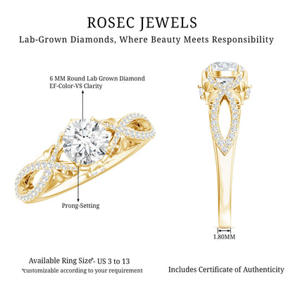 Certified 0.9 Carat Lab Grown Diamond Crossover Engagement Ring