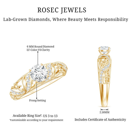 Certified 0.9 Carat Lab Grown Diamond Vintage Looking Engagement Ring