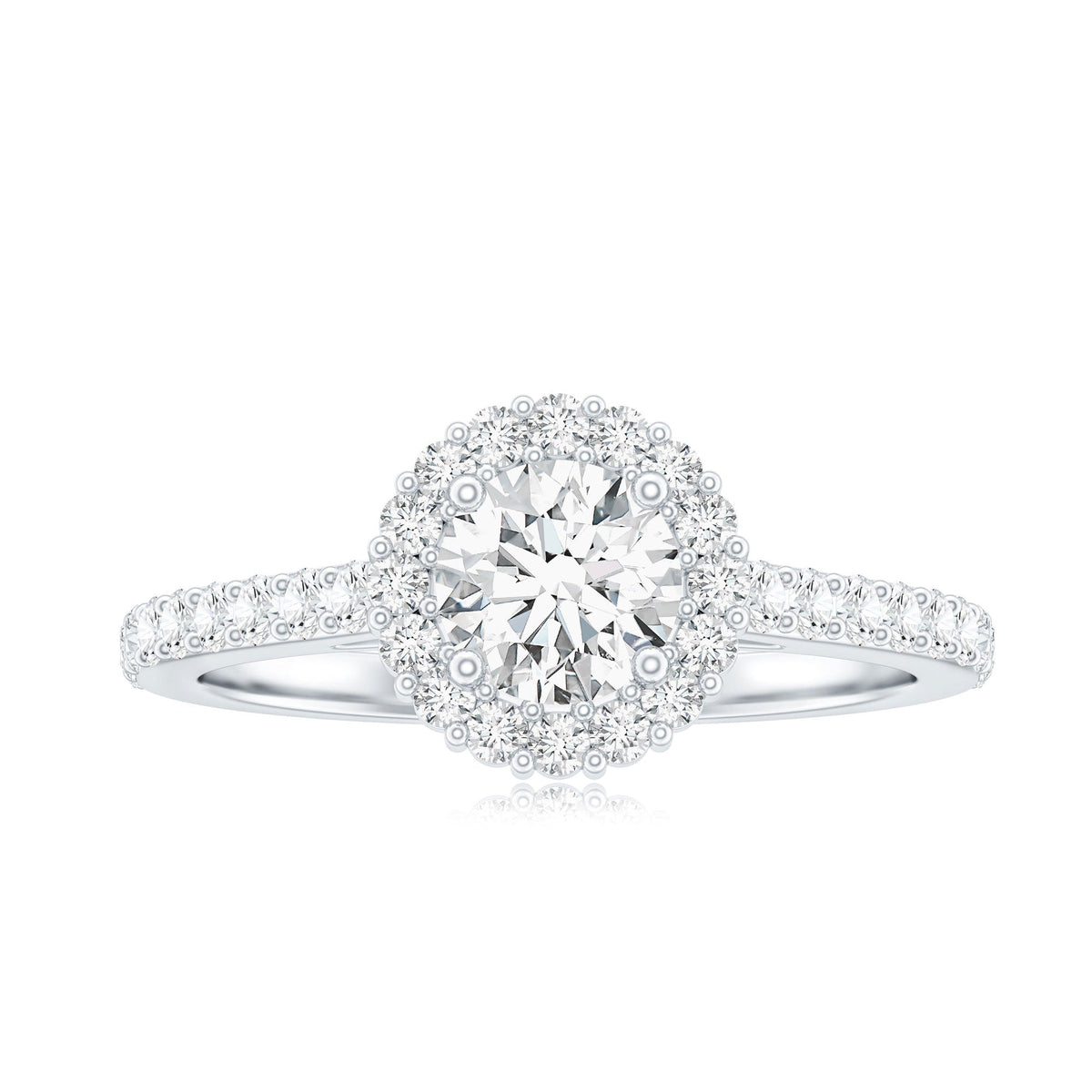 Lab Grown Diamond Halo Engagement Ring With Side Stones