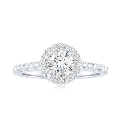 Lab Grown Diamond Halo Engagement Ring With Side Stones