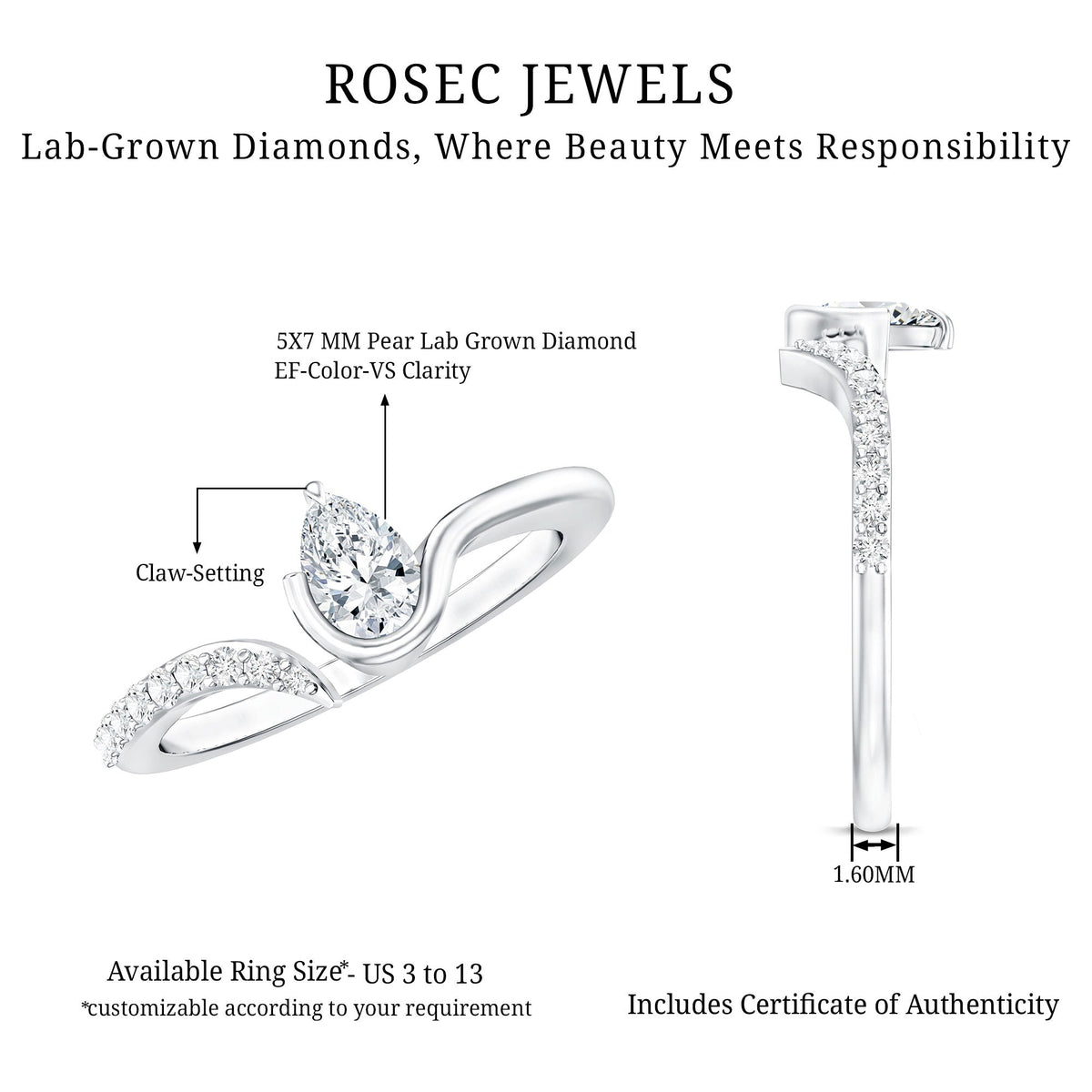 Certified Lab Grown Diamond Designer Promise Ring