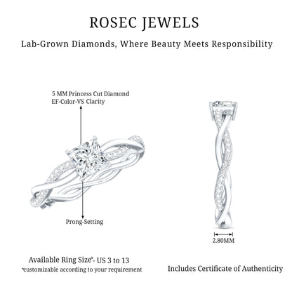 Certified 0.8 Carat Lab Grown Diamond Princess Cut Engagement Ring with Braided Band