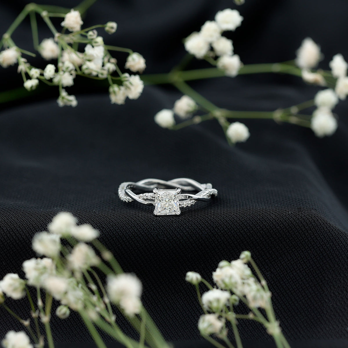 Certified 0.8 Carat Lab Grown Diamond Princess Cut Engagement Ring with Braided Band