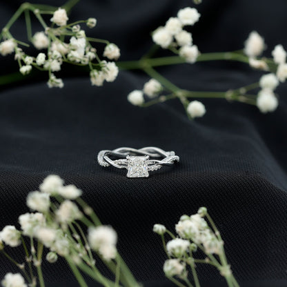 Certified 0.8 Carat Lab Grown Diamond Princess Cut Engagement Ring with Braided Band