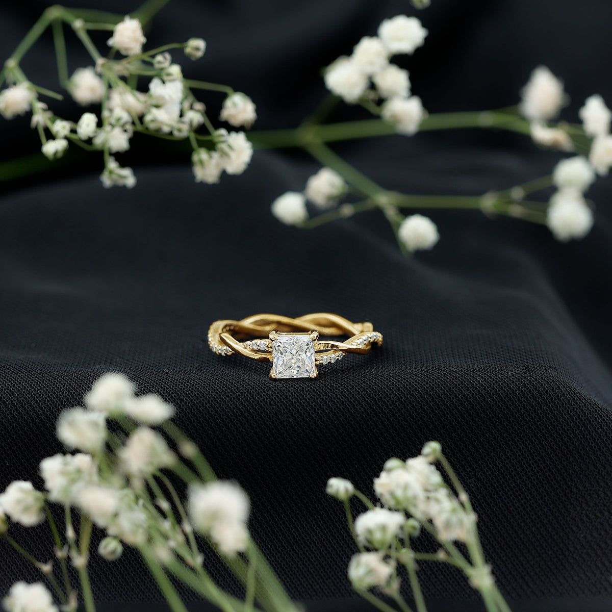Certified 0.8 Carat Lab Grown Diamond Princess Cut Engagement Ring with Braided Band