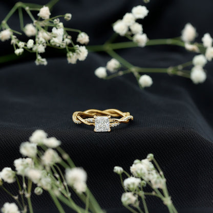 Certified 0.8 Carat Lab Grown Diamond Princess Cut Engagement Ring with Braided Band