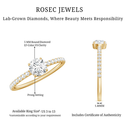 Certified 5 MM Lab Grown Diamond Engagement Ring With Side Stones