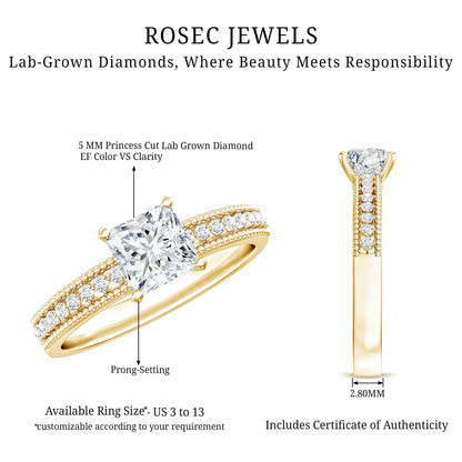 Certified 0.8 Carat Lab Grown Diamond Princess Cut Engagement Ring For Women