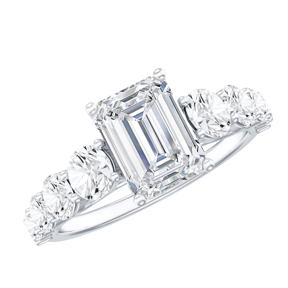 1.8 Carat Lab Grown Diamond Emerald Cut Engagement Ring With Side Stones