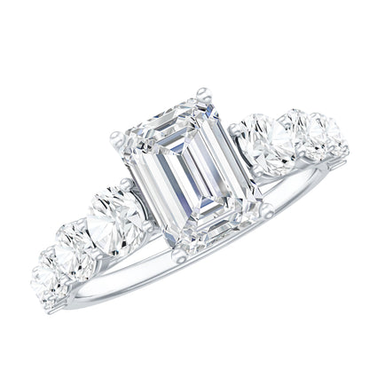 1.8 Carat Lab Grown Diamond Emerald Cut Engagement Ring With Side Stones
