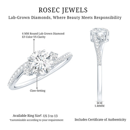 0.9 Carat Lab Grown Diamond Solitaire Engagement Ring With Side Stones