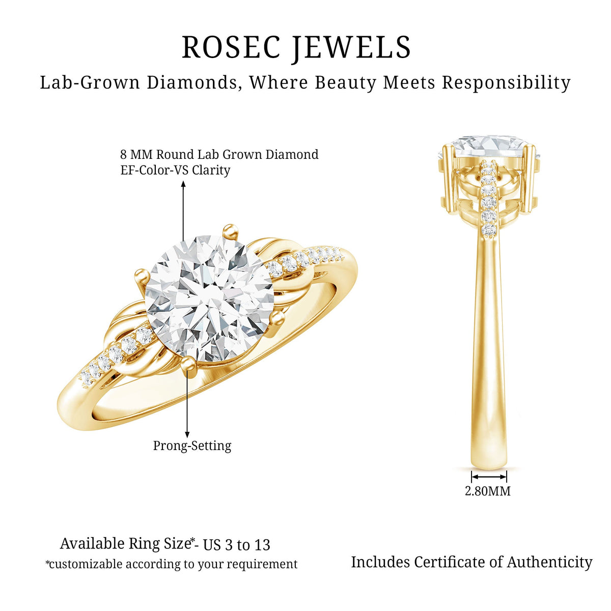 Certified 2 Carat Round Lab Grown Diamond Unique Engagement Ring
