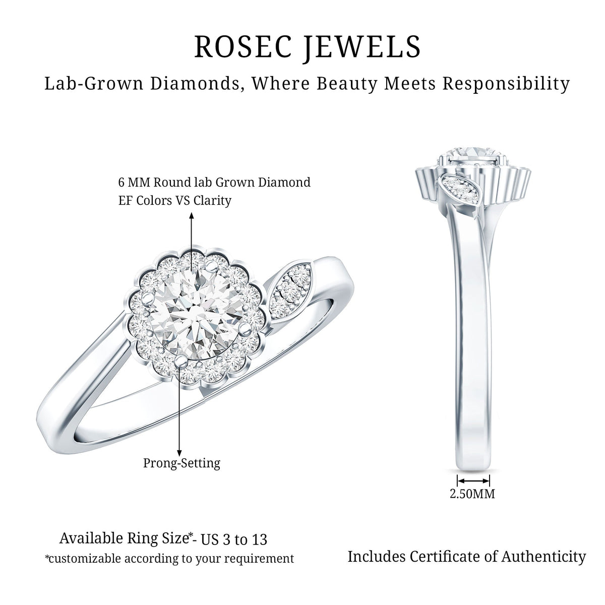 Certified 0.9 Carat Lab Grown Diamond Floral Engagement Ring