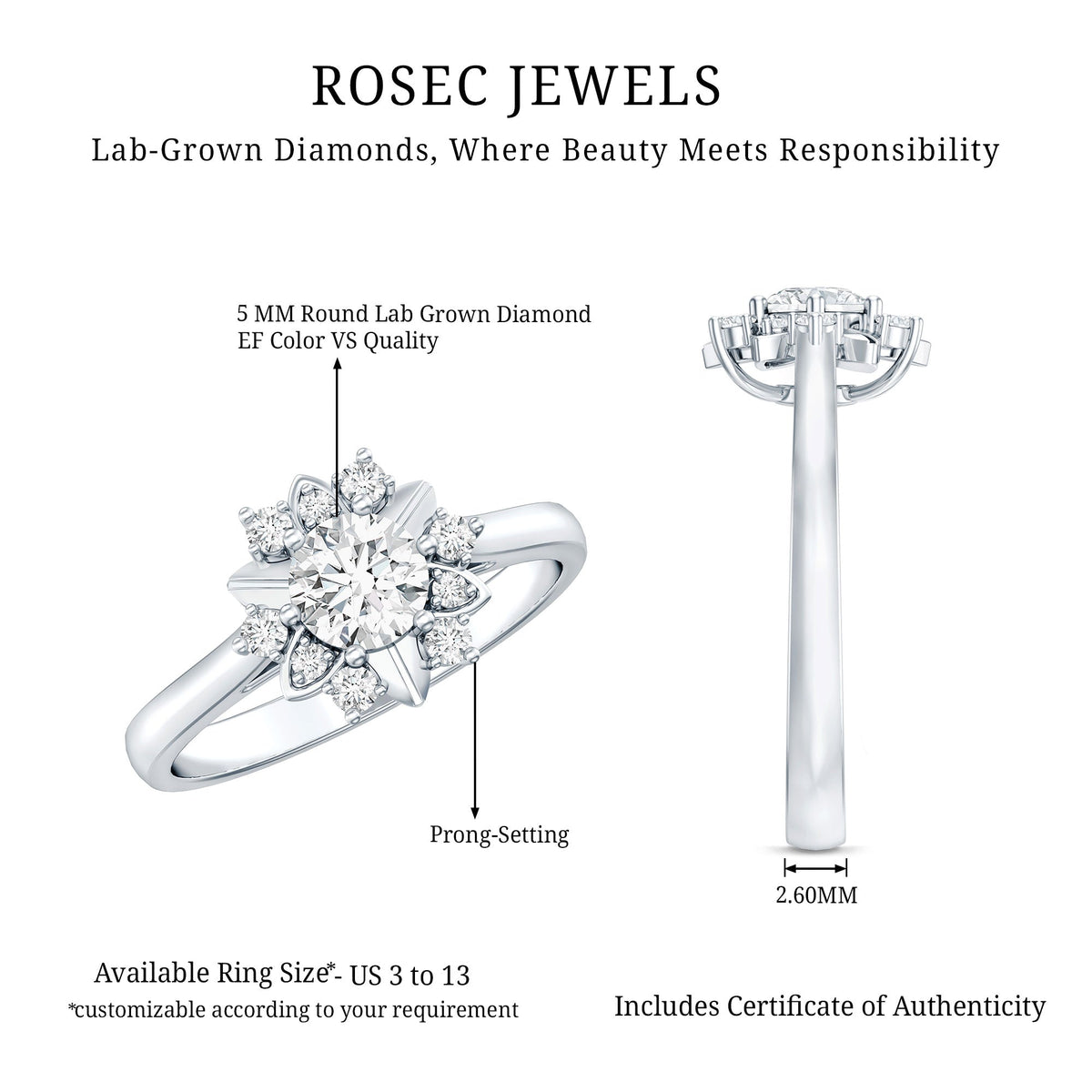 Certified Lab Grown Diamond Nature Engagement Ring
