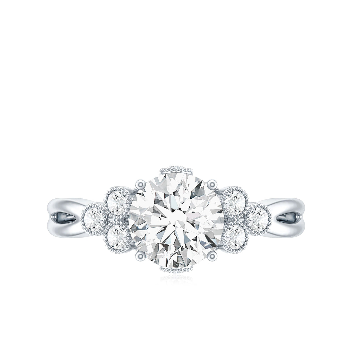2 Carat Solitaire Lab Diamond Engagement Ring With Diamond Trio