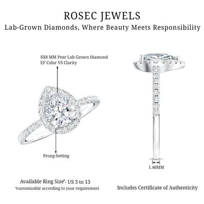 Certified Lab Grown Diamond Pear Halo Engagement Ring