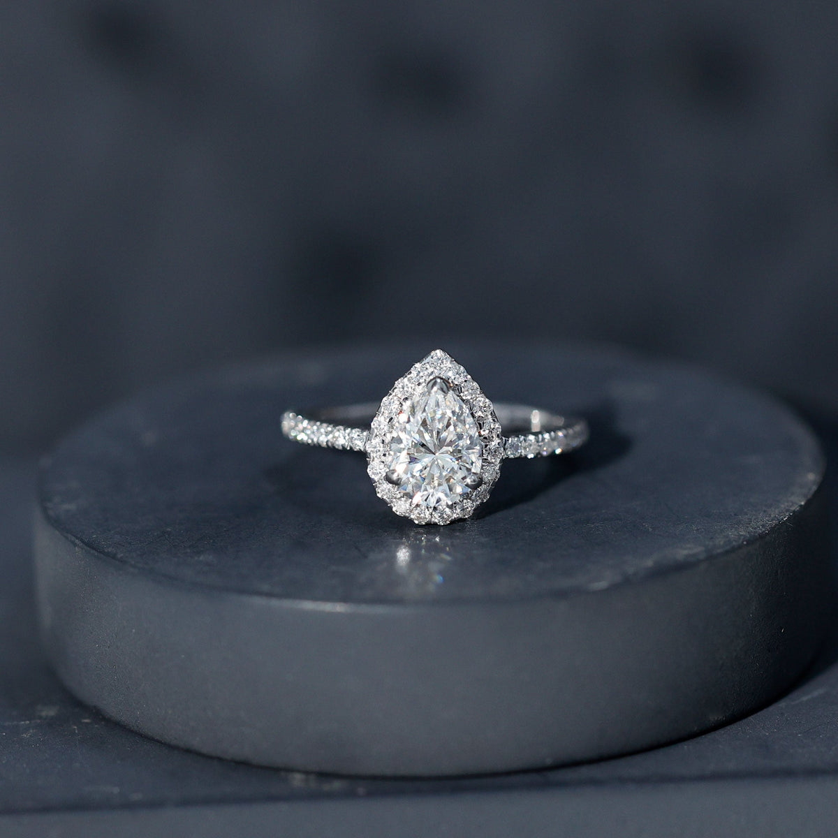 Certified Lab Grown Diamond Pear Halo Engagement Ring