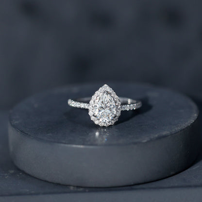 Certified Lab Grown Diamond Pear Halo Engagement Ring