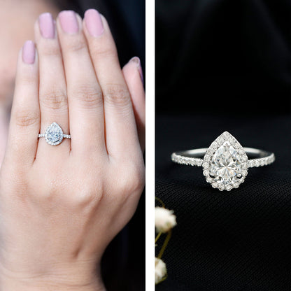 Certified Lab Grown Diamond Pear Halo Engagement Ring