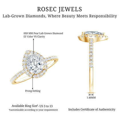 Certified Lab Grown Diamond Pear Halo Engagement Ring