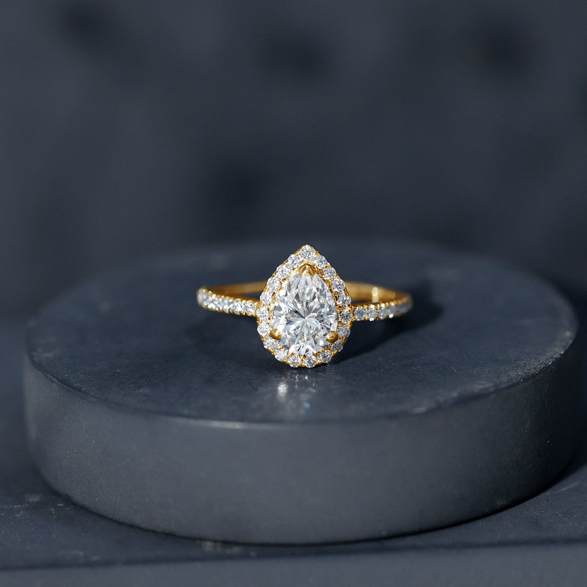 Certified Lab Grown Diamond Pear Halo Engagement Ring