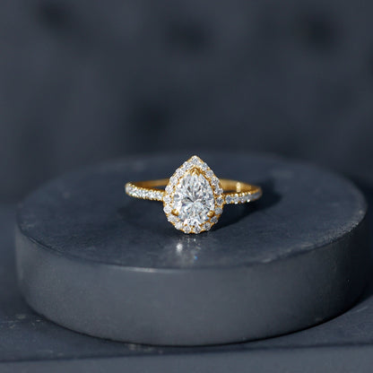 Certified Lab Grown Diamond Pear Halo Engagement Ring