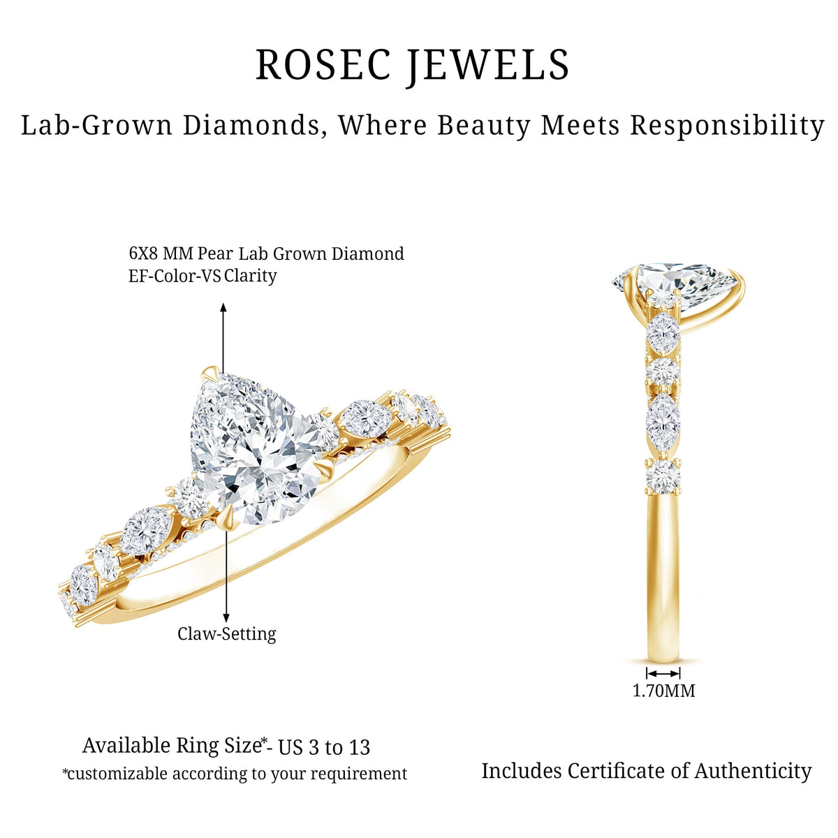 1.3 Carat Certified Lab Grown Diamond Pear Shaped Engagement Ring