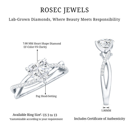 Criss Cross Lab Grown Diamond Heart Engagement Ring