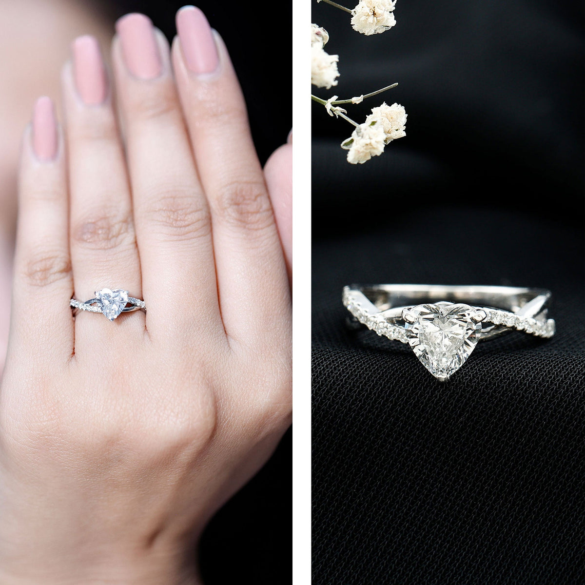Criss Cross Lab Grown Diamond Heart Engagement Ring