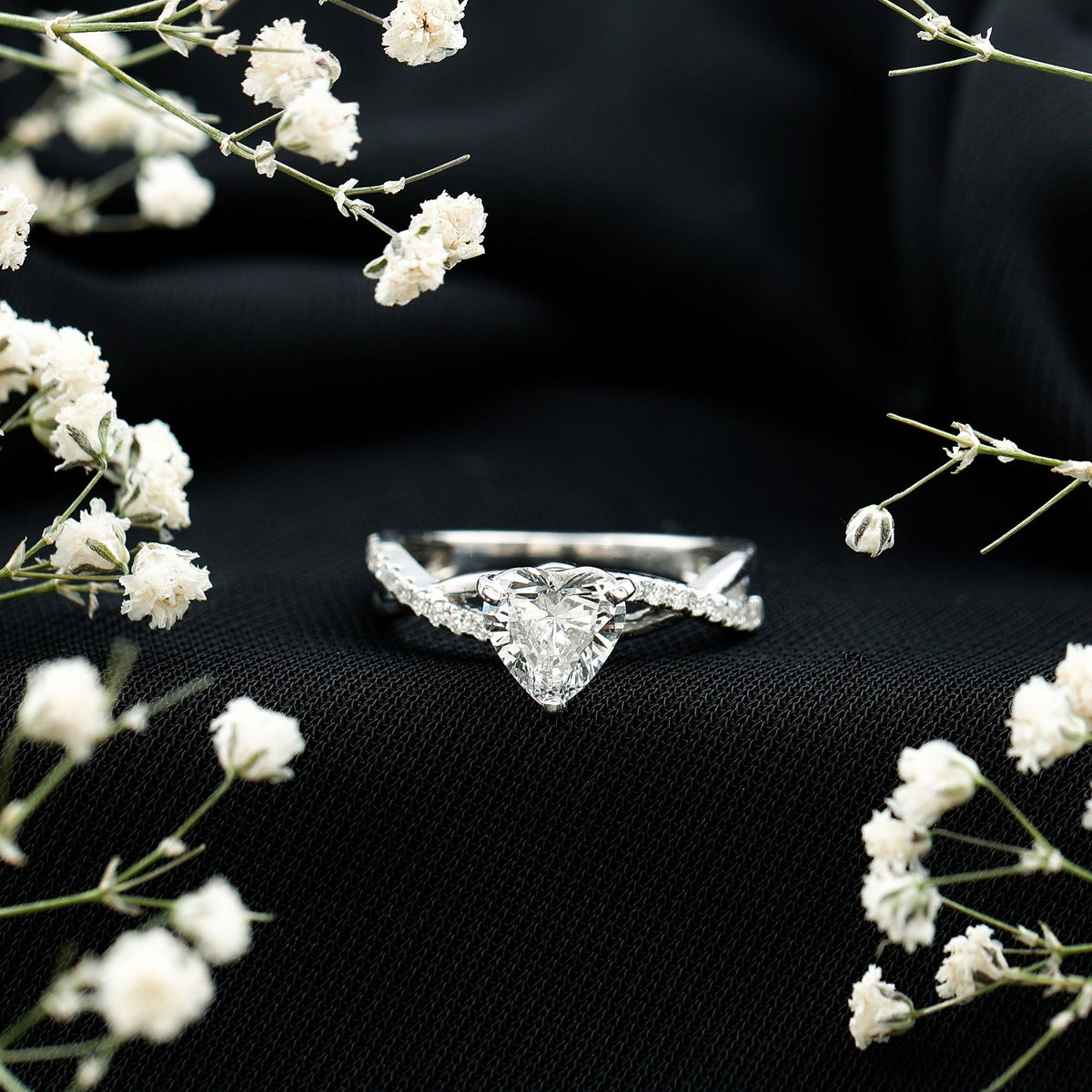 Criss Cross Lab Grown Diamond Heart Engagement Ring