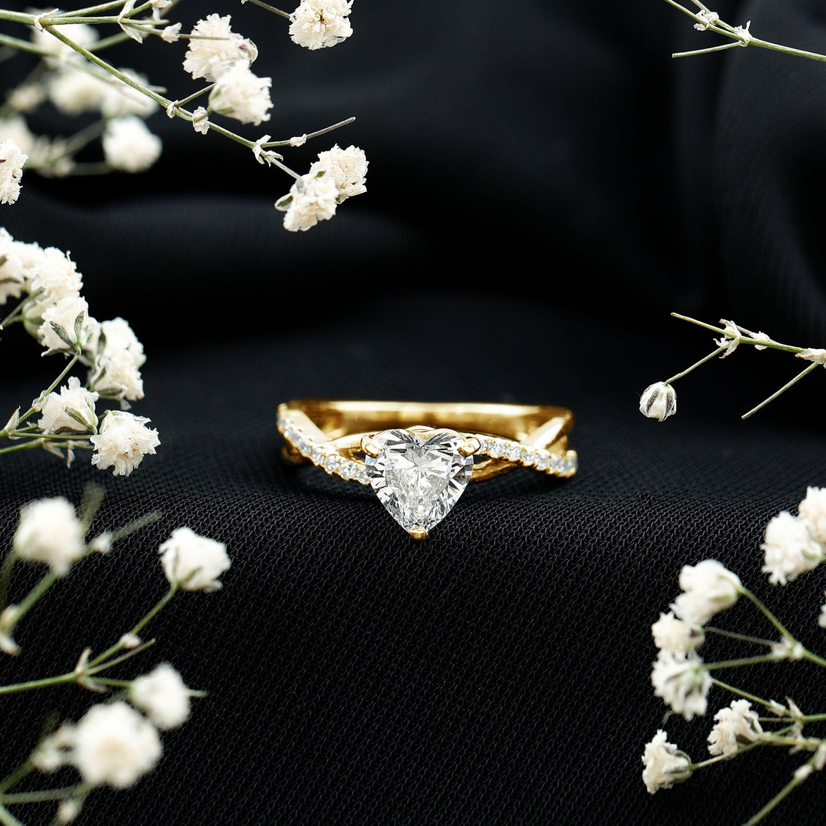 Criss Cross Lab Grown Diamond Heart Engagement Ring