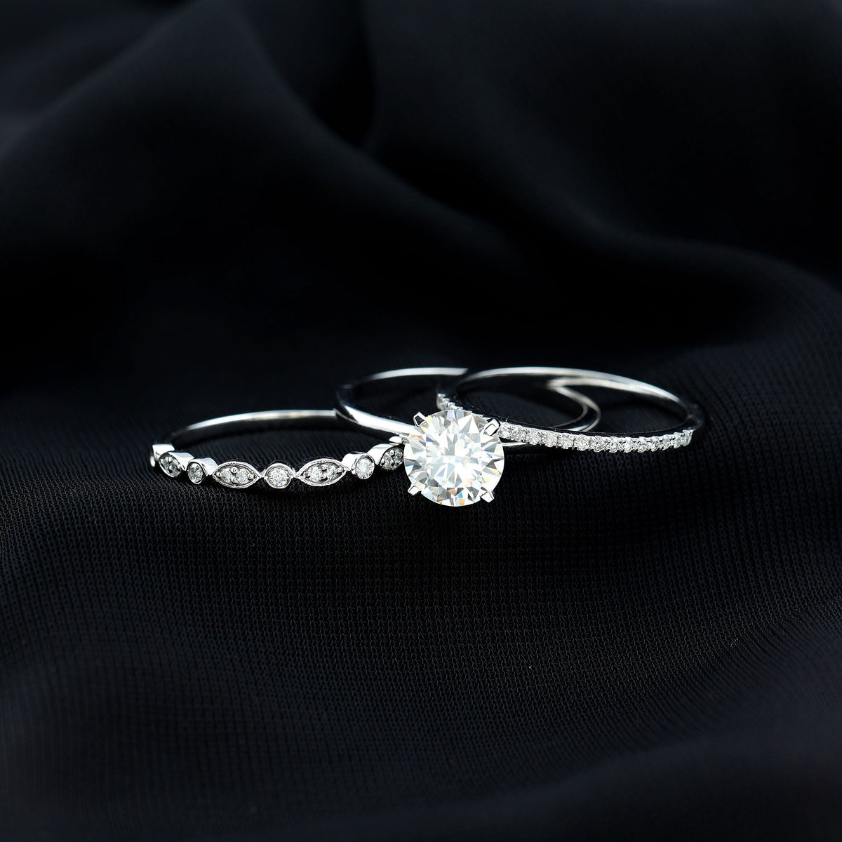 2 Carat Certified Round Cut Lab Created Diamond 3 Piece Bridal Ring Set