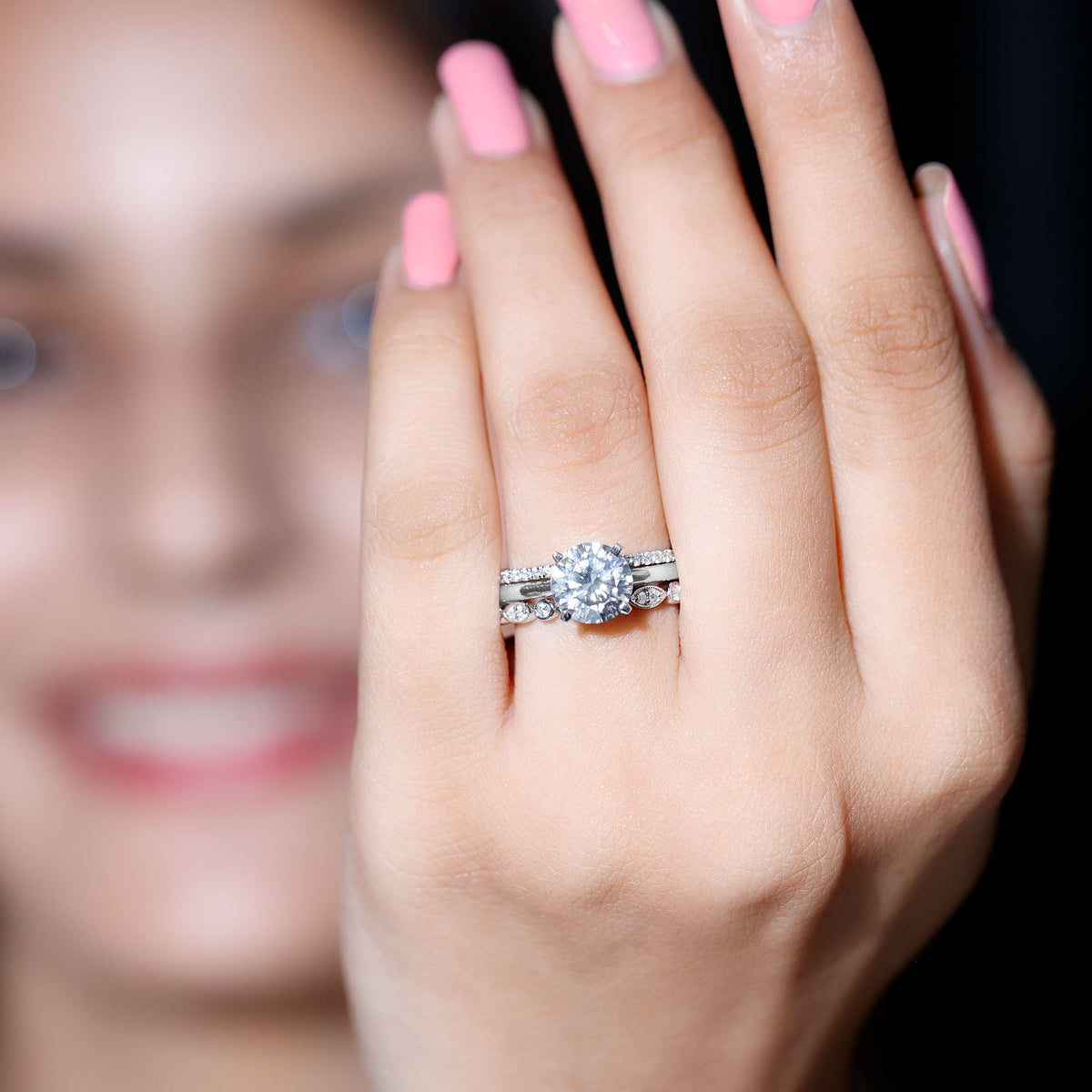 2 Carat Certified Round Cut Lab Created Diamond 3 Piece Bridal Ring Set