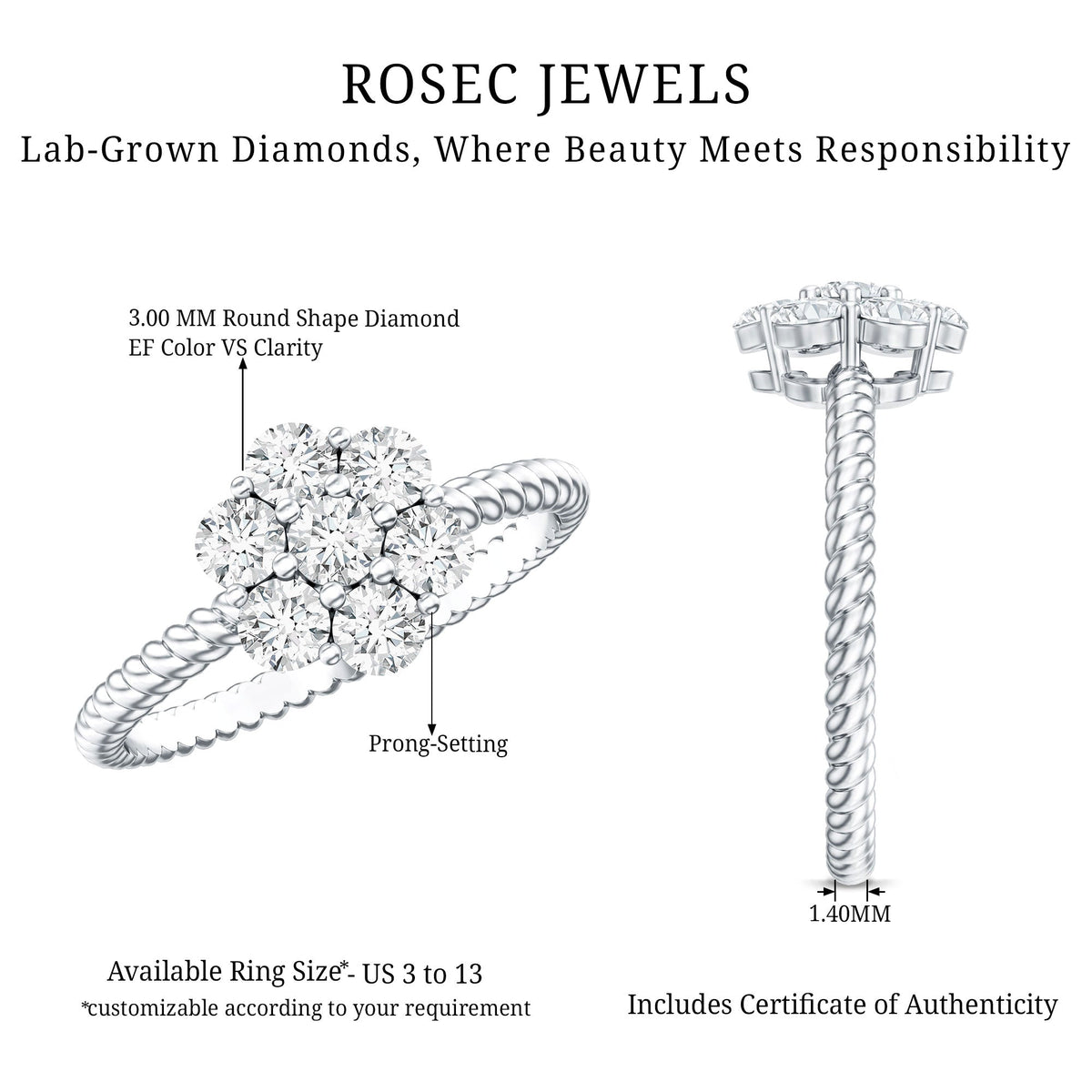 Lab Created Diamond Flower Engagement Ring for Her