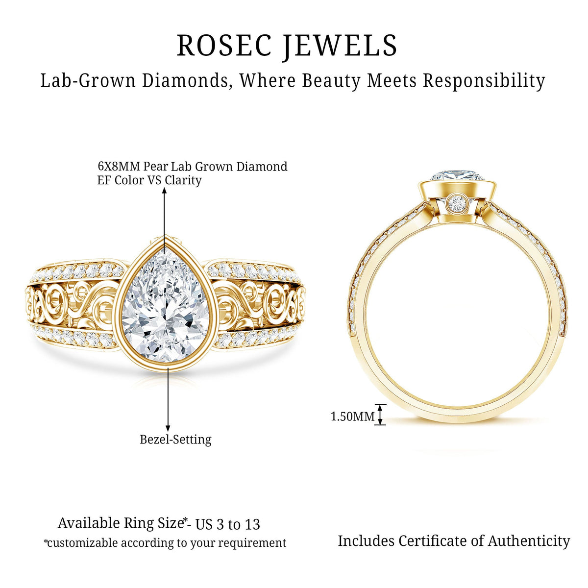 Certified Lab Created Diamond Antique Engagement Ring for Women