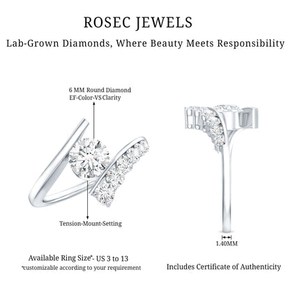 Certified Lab Grown Diamond Bypass Engagement Ring for Women