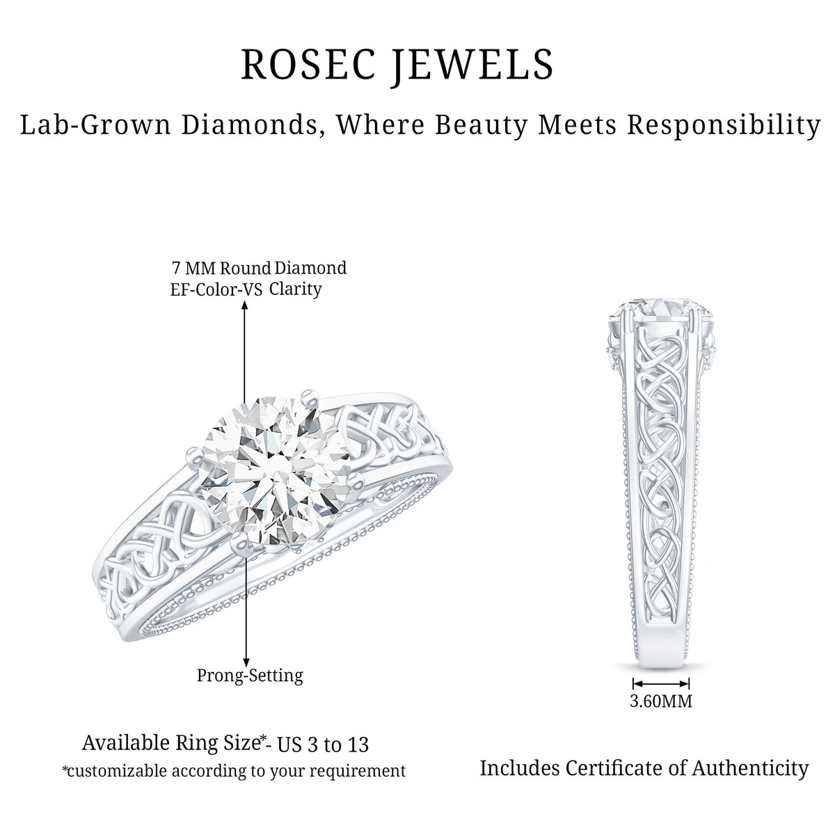 Certified 1.2 Carat Lab Grown Diamond Celtic Design Engagement Ring