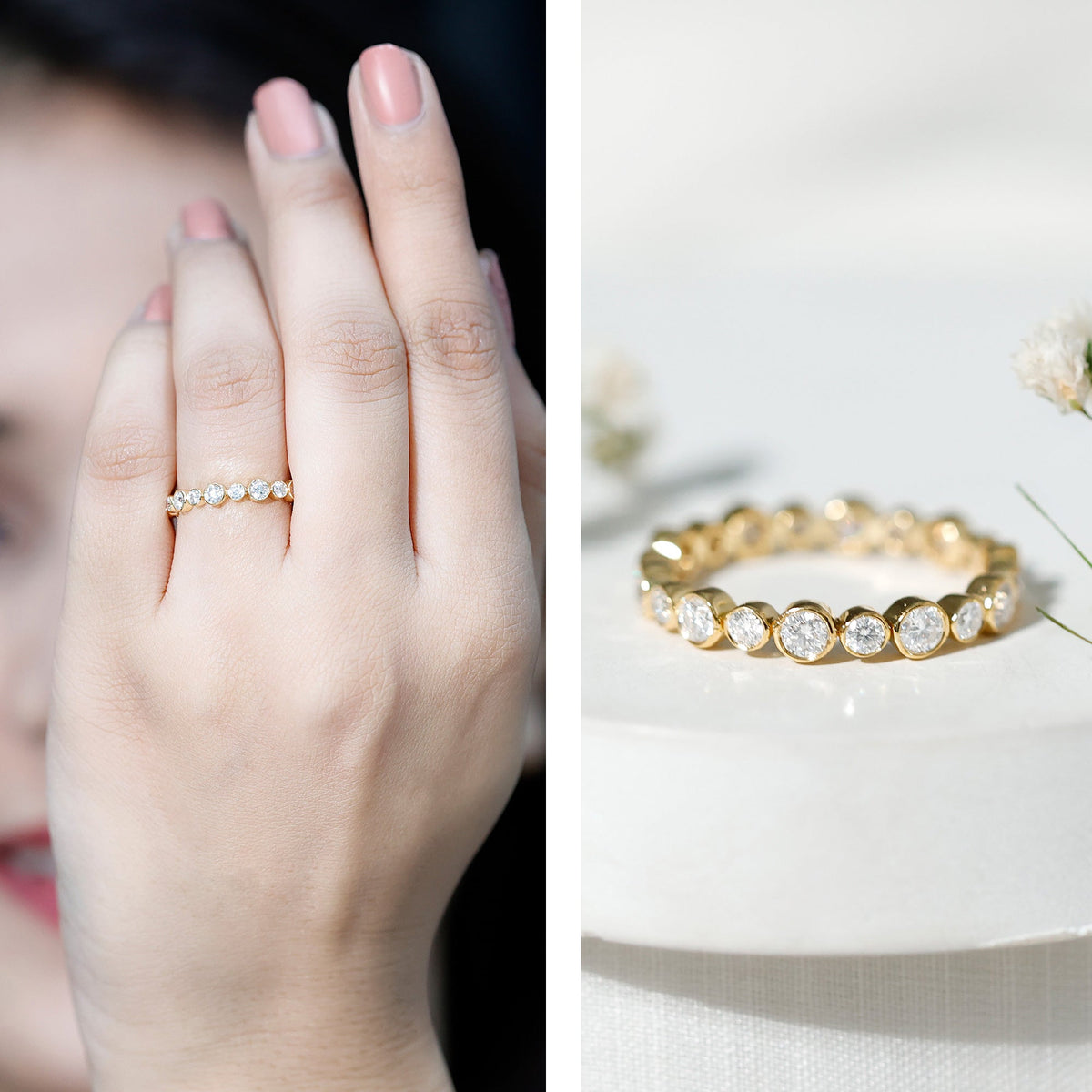 Round Cut Lab Grown Diamond Bezel Set Eternity Band