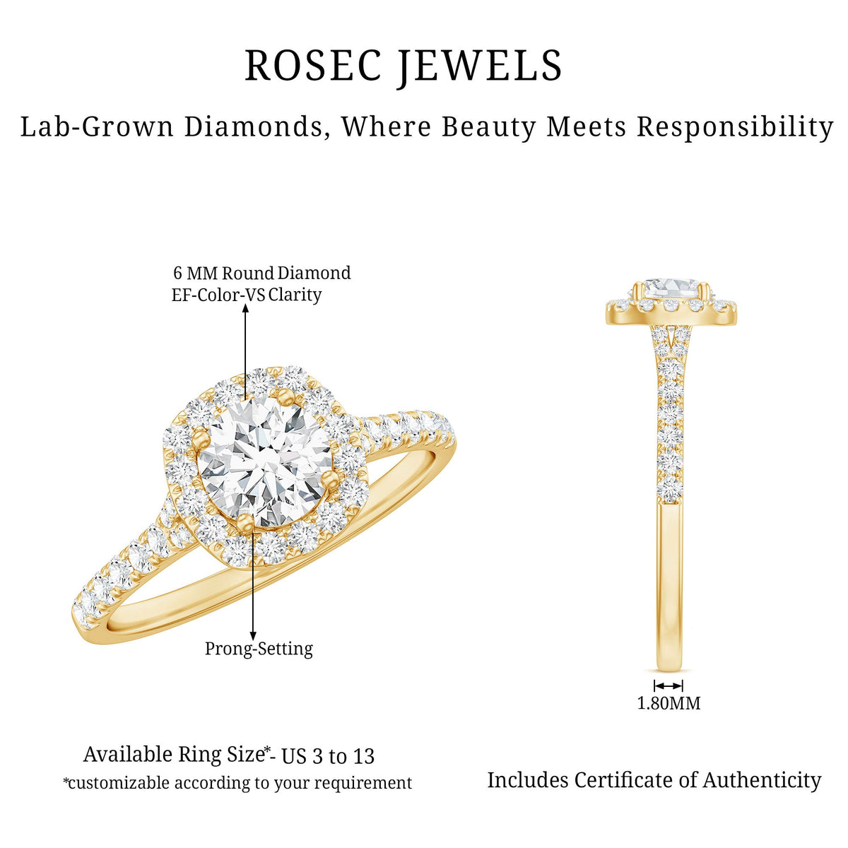 Lab Created Diamond Halo Engagement Ring With Certificate