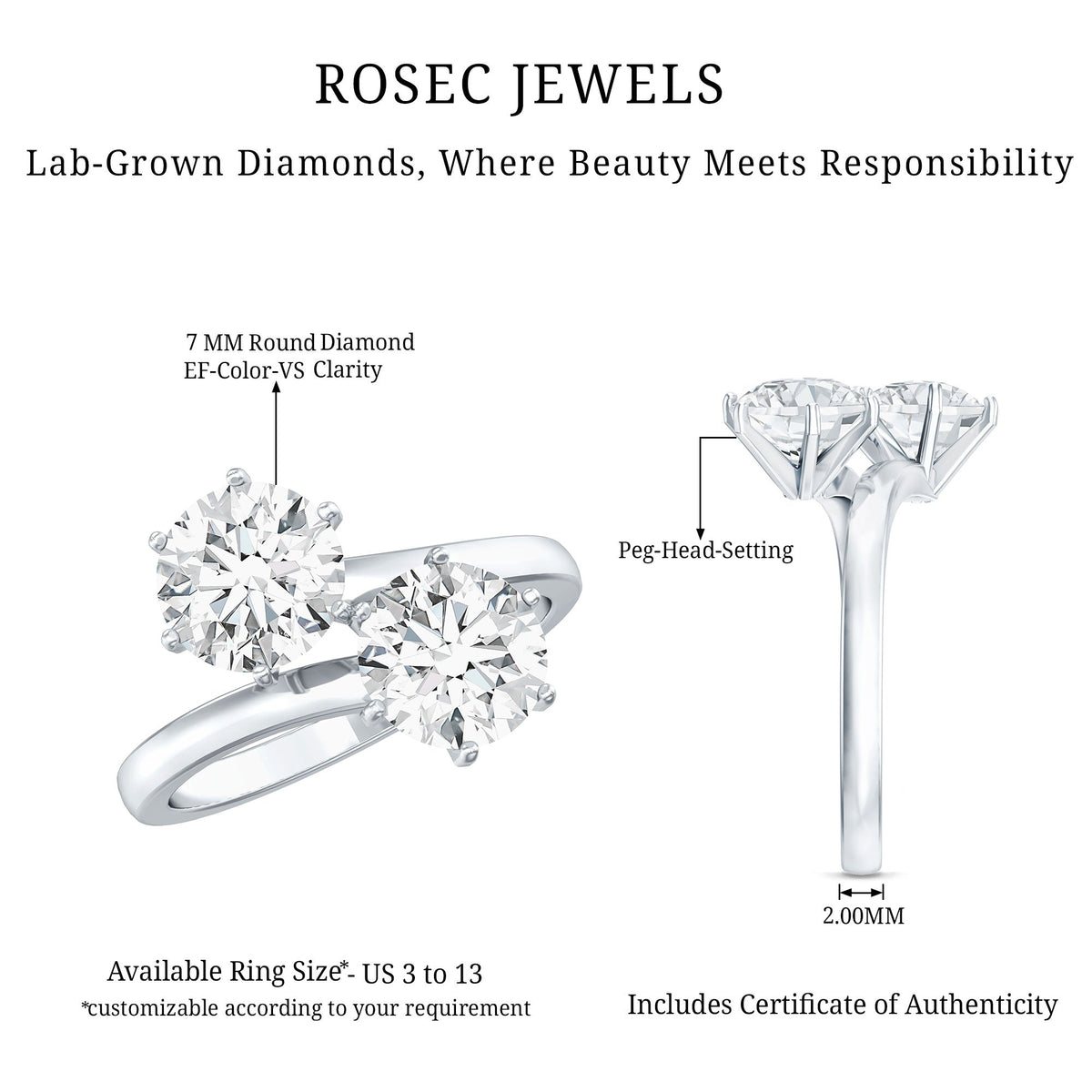 Certified Lab Created Diamond Moi Et Toi Engagement Ring for Women