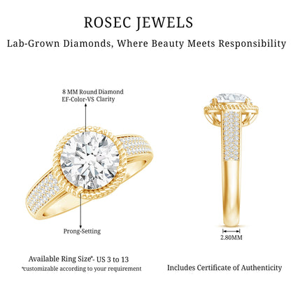 Lab Grown Diamond Circle Engagement Ring With Rope Frame