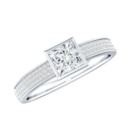 Princess Cut Lab Grown Diamond Bezel Set Engagement Ring