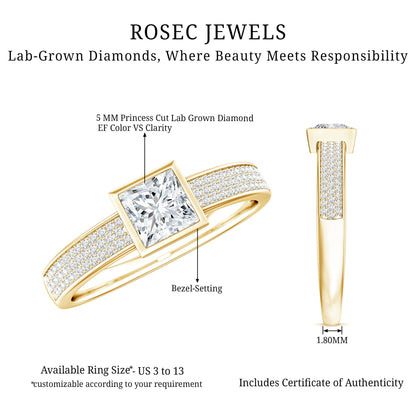 Princess Cut Lab Grown Diamond Bezel Set Engagement Ring
