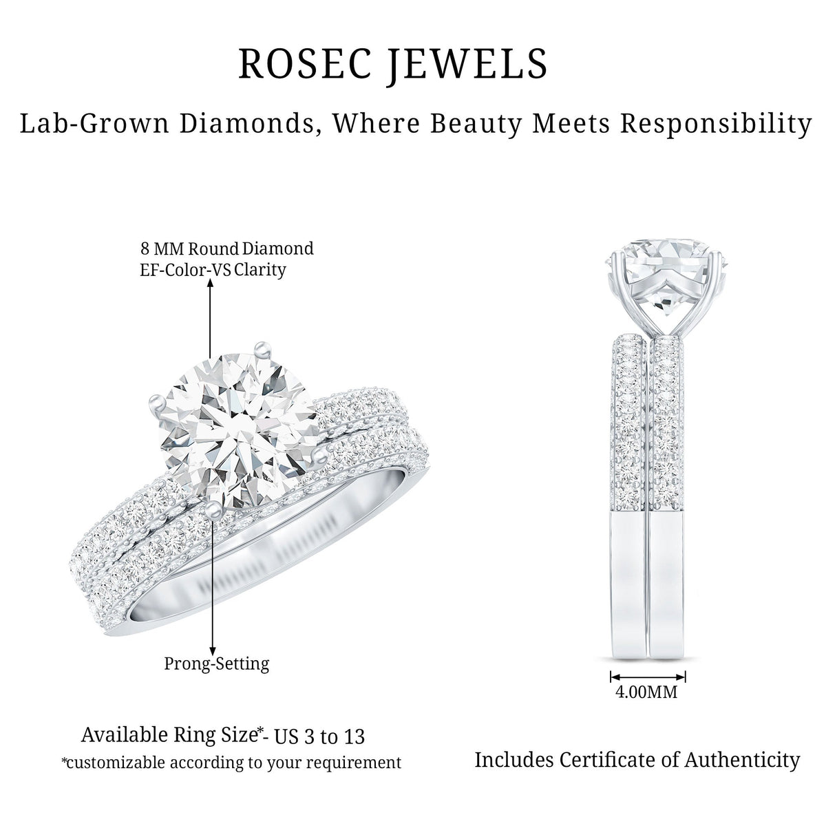 Certified 2 CT Lab Grown Diamond Bridal Ring Set for Her