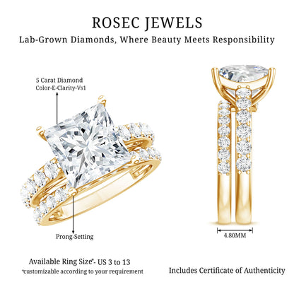 5 Carat IGI Certified Princess Cut Lab Diamond Engagement Ring with Band