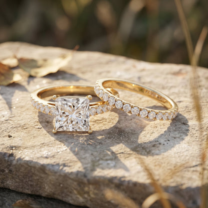 IGI Certified 3 Carat Princess Cut Lab Grown Diamond Wedding Ring Set